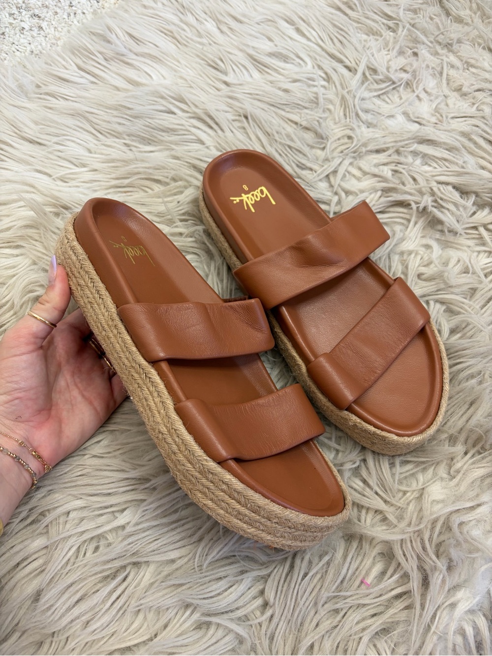 Beek Cognac Leather Raffia Espadrille Strappy Sandals